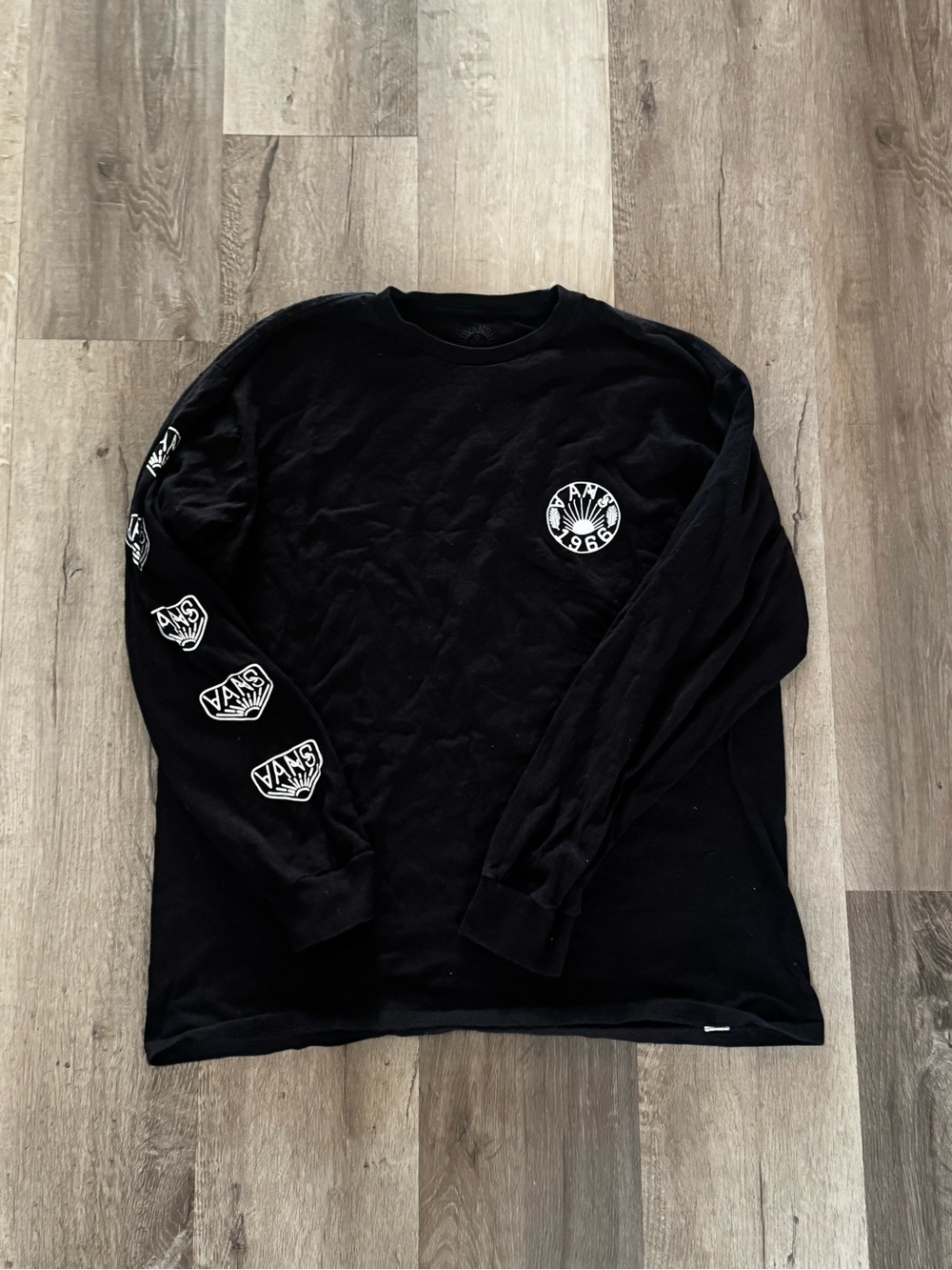 Vans Black Long-Sleeve Tee with White Crest and Sleeve Logos